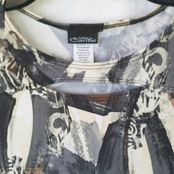 Caribe 3/4 Sleeve Peekaboo Tunic- Ivory/Gray - Picture 2 of 4